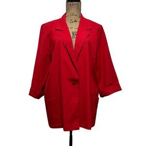 Alice Stuart Red Linen Blazer Oversized‎ Long Jacket Professional Office Wear